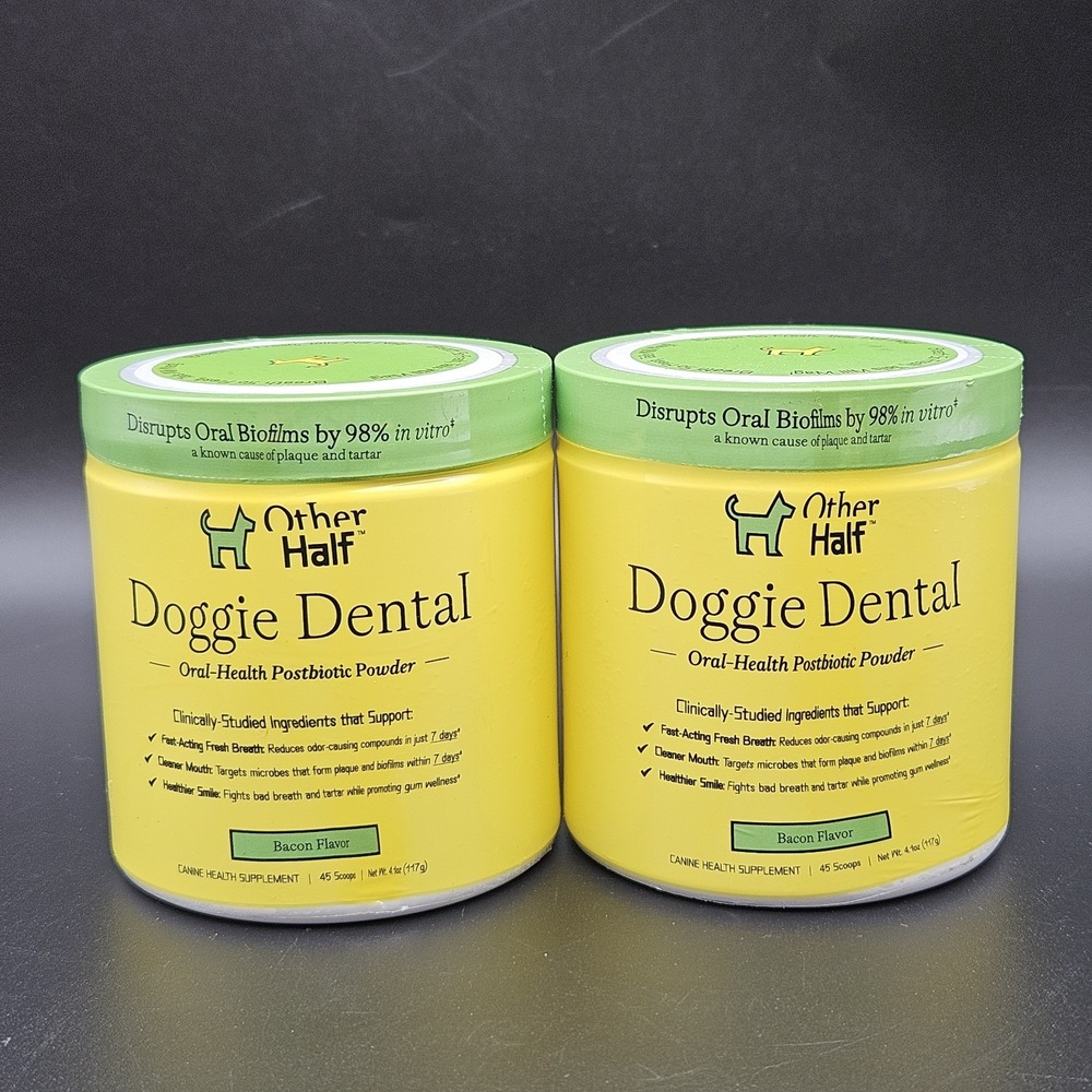 2 Pk Other Half Doggie Dental Oral-Health Postbiotic Powder 4.1 oz Bacon Flavor